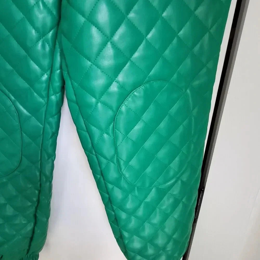 Maniere De Voir VEGAN LEATHER QUILTED JOGGERS Green Sz 8 Medium - Picture 7 of 16